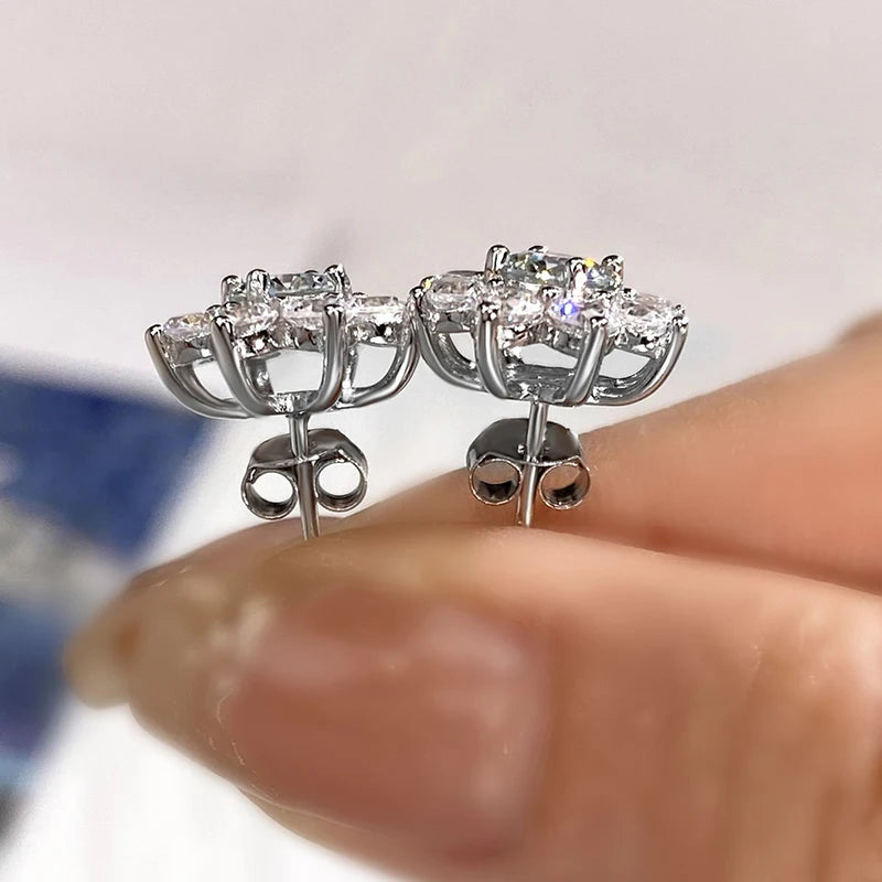 Flower Stud Earrings-Moissanite Diamond