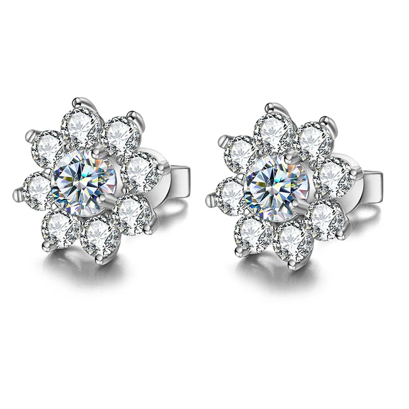 Flower Stud Earrings-Moissanite Diamond
