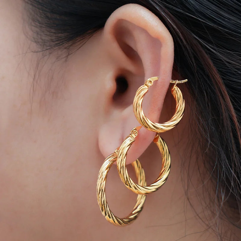 3pair Vintage Twisted Hoop Earrings