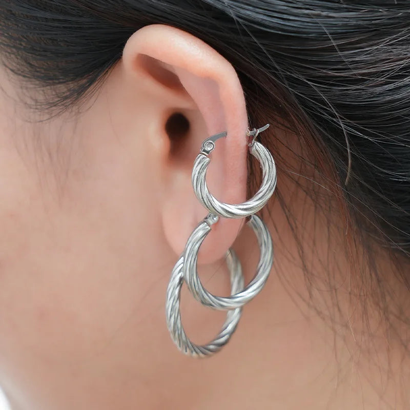 3pair Vintage Twisted Hoop Earrings