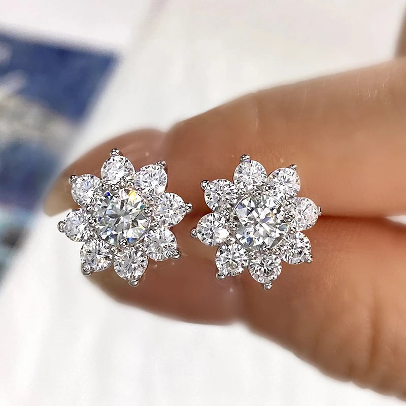 Flower Stud Earrings-Moissanite Diamond