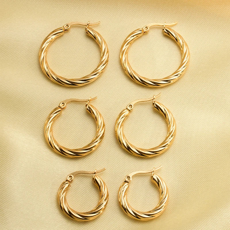3pair Vintage Twisted Hoop Earrings