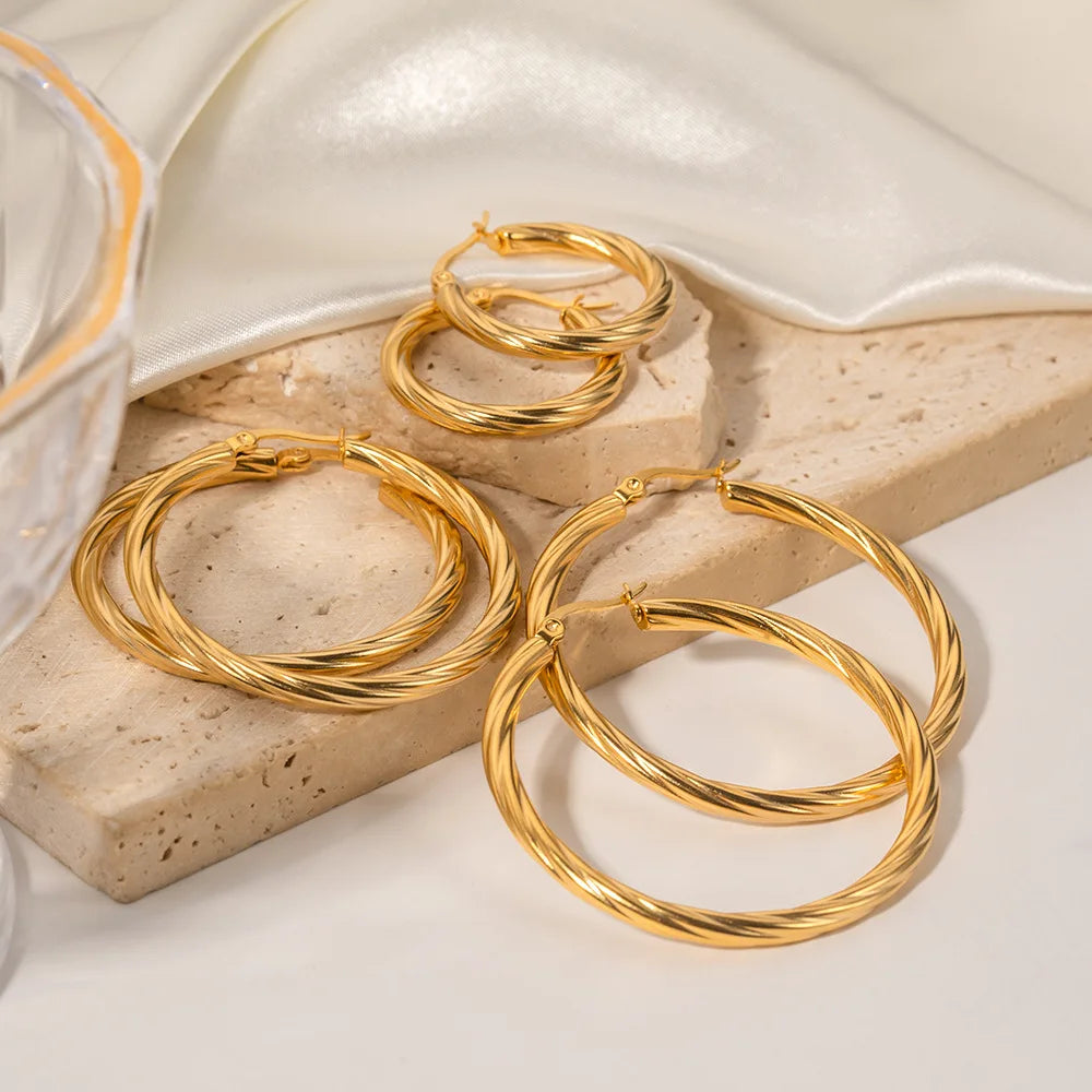 3pair Vintage Twisted Hoop Earrings