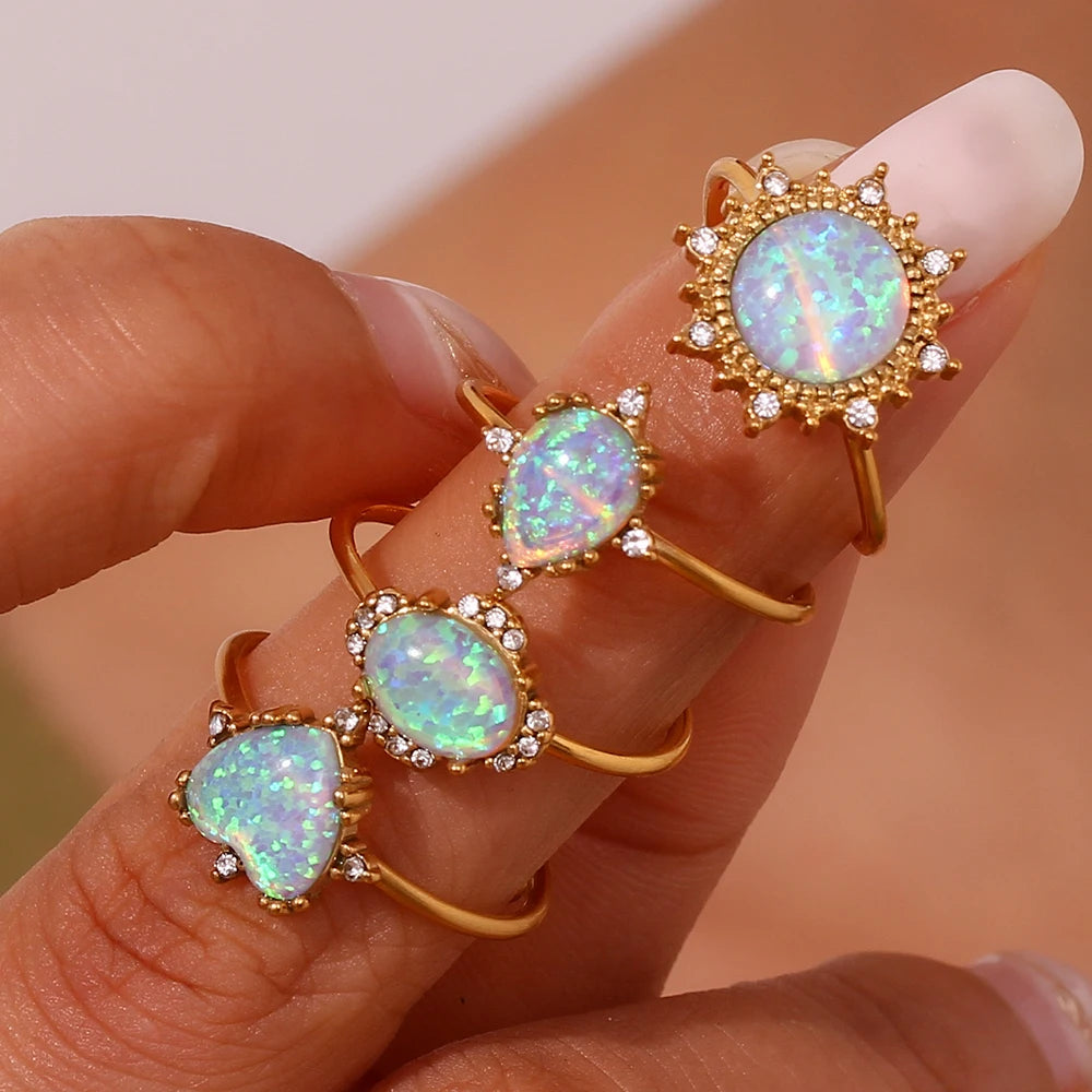Natural Opal Stone Rings- Adjustable