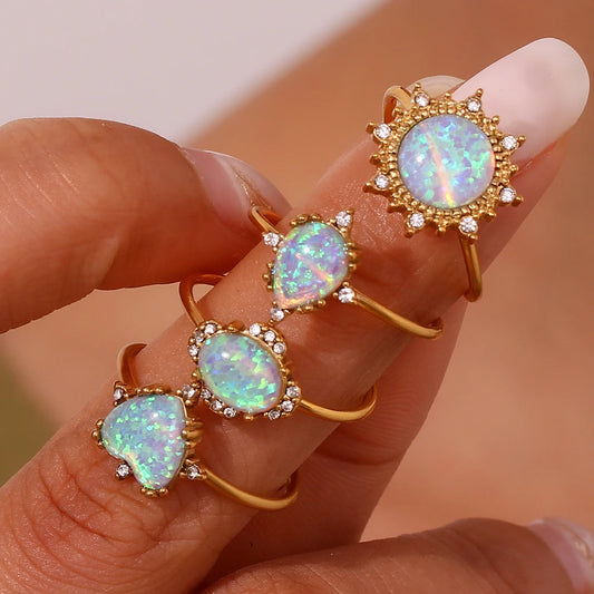 Natural Opal Stone Rings- Adjustable