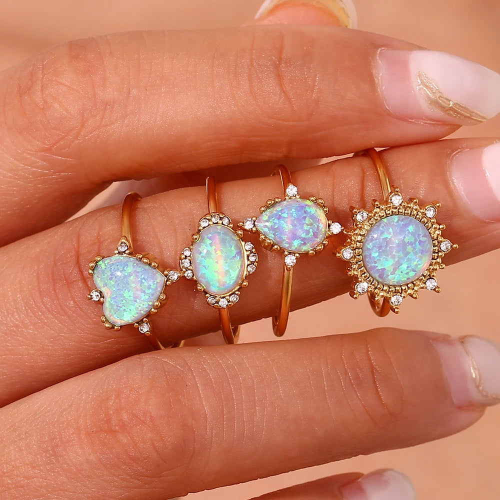 Natural Opal Stone Rings- Adjustable