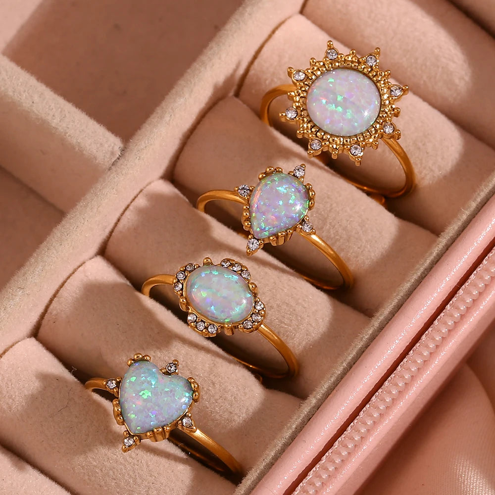 Natural Opal Stone Rings- Adjustable