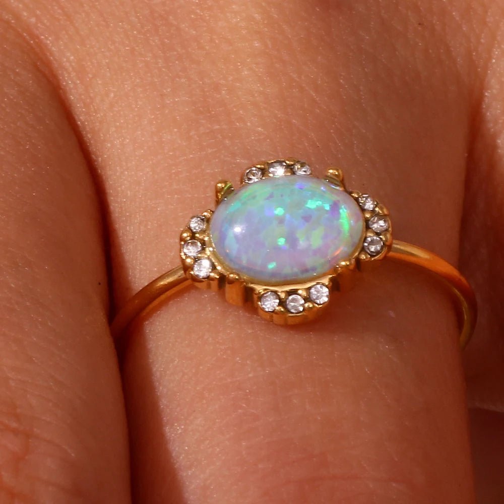Natural Opal Stone Rings- Adjustable
