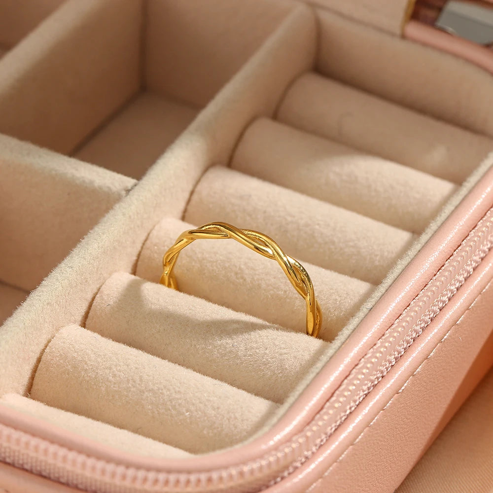 Braided Twisted Thin Gold Ring