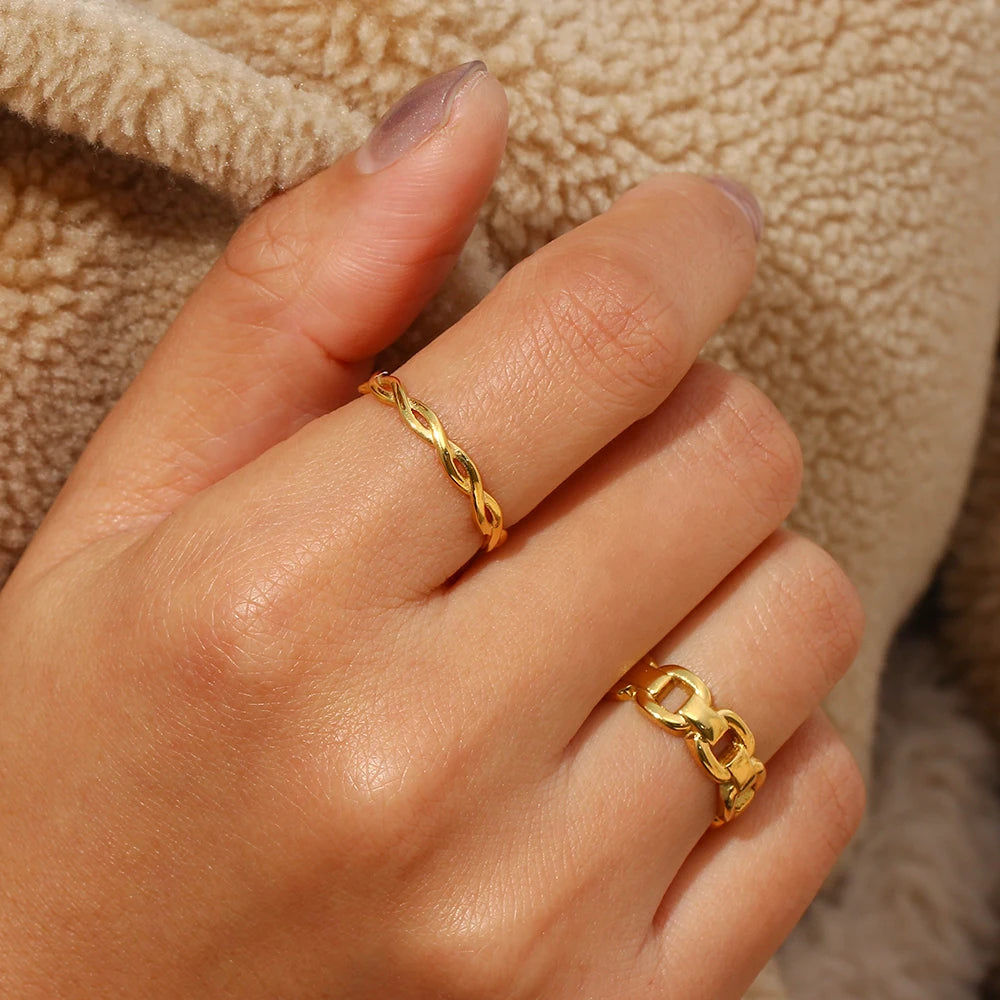 Braided Twisted Thin Gold Ring