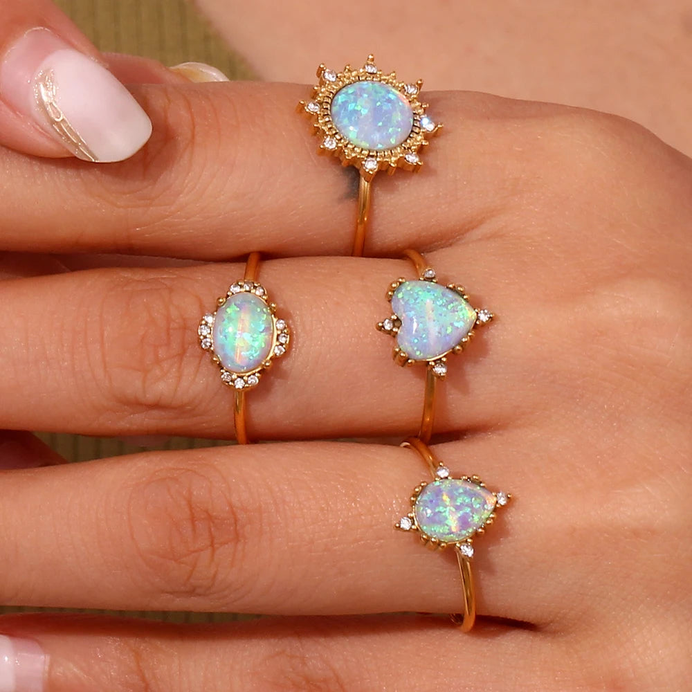 Natural Opal Stone Rings- Adjustable